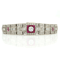 7.38 ct Diafini Diamond and Ruby Art Deco Bracelet in 18k White Gold