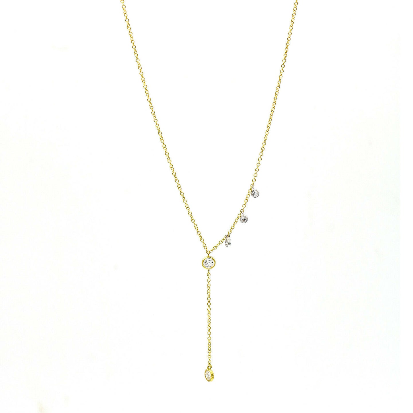 Meira T Diamond Drop Dangle Lariat Style Necklace in 14k Yellow Gold