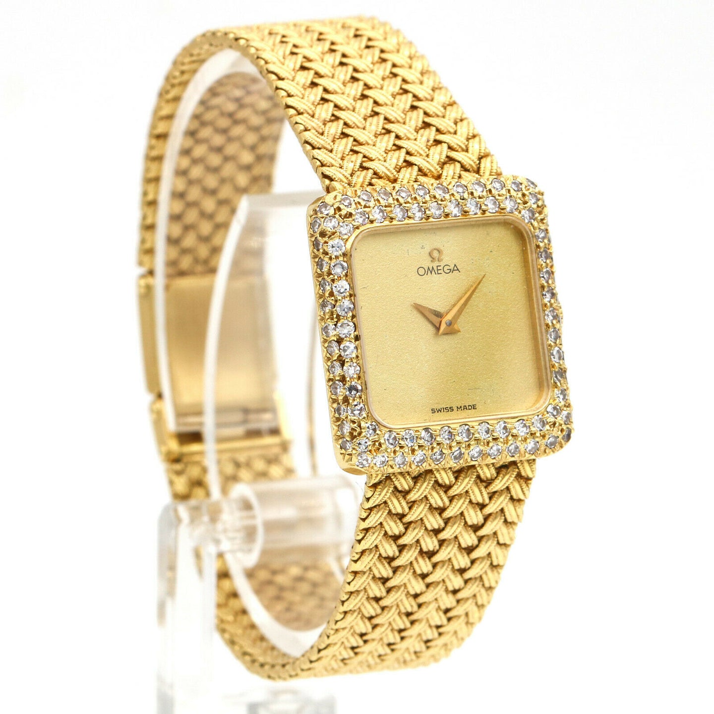 Vintage Ladies Omega 18k Gold Mechanical Watch with Diamond Bezel