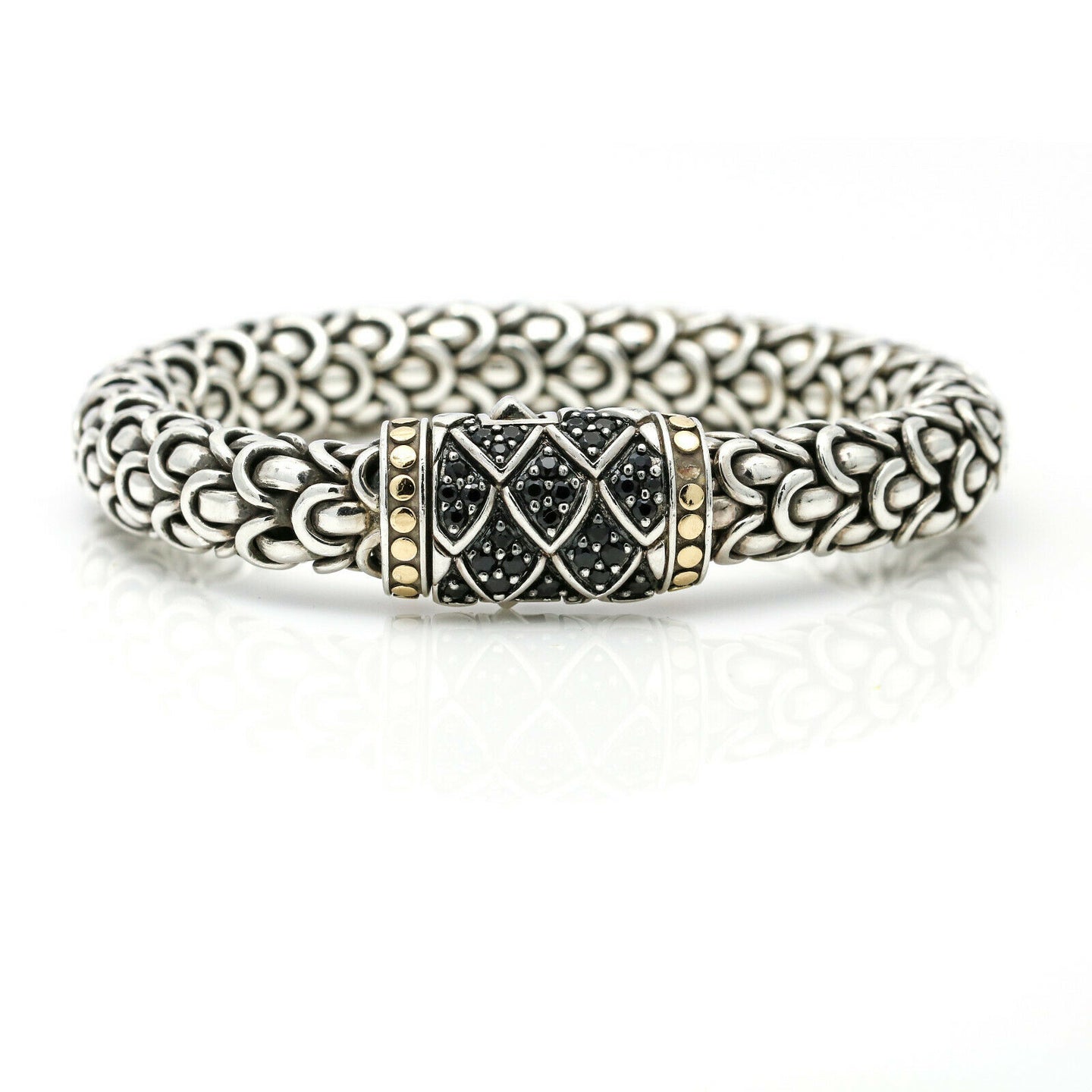 John Hardy Naga Black Sapphire 11mm Bracelet in Sterling Silver 18k Gold