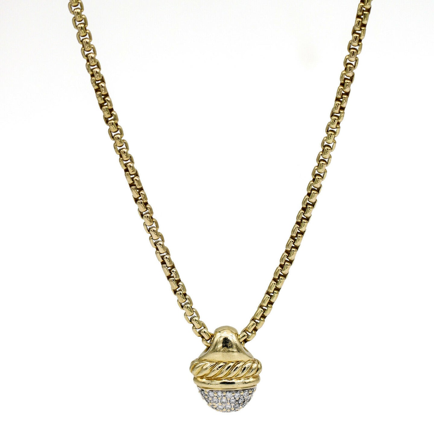 David Yurman Diamond Acorn Pendant Necklace in 18k Yellow Gold