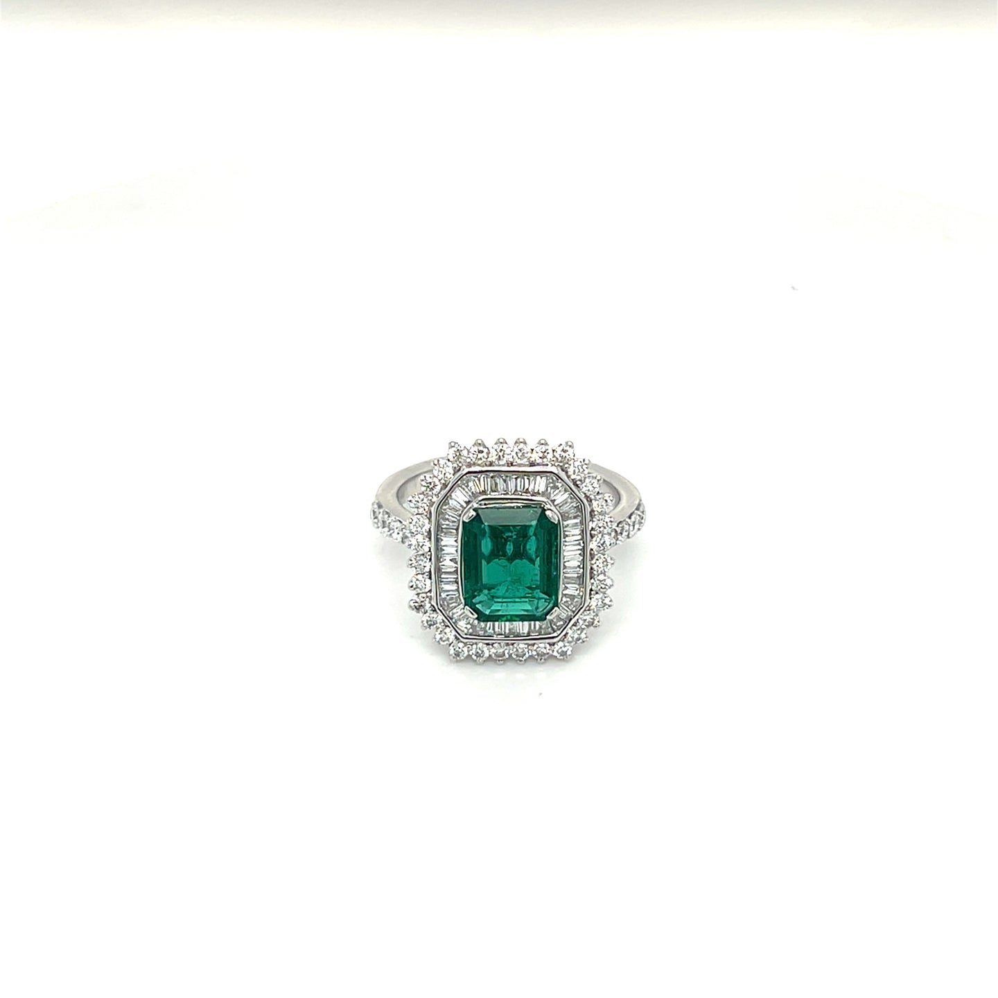 1.60CT Emerald And Diamond Ring 14k White Gold