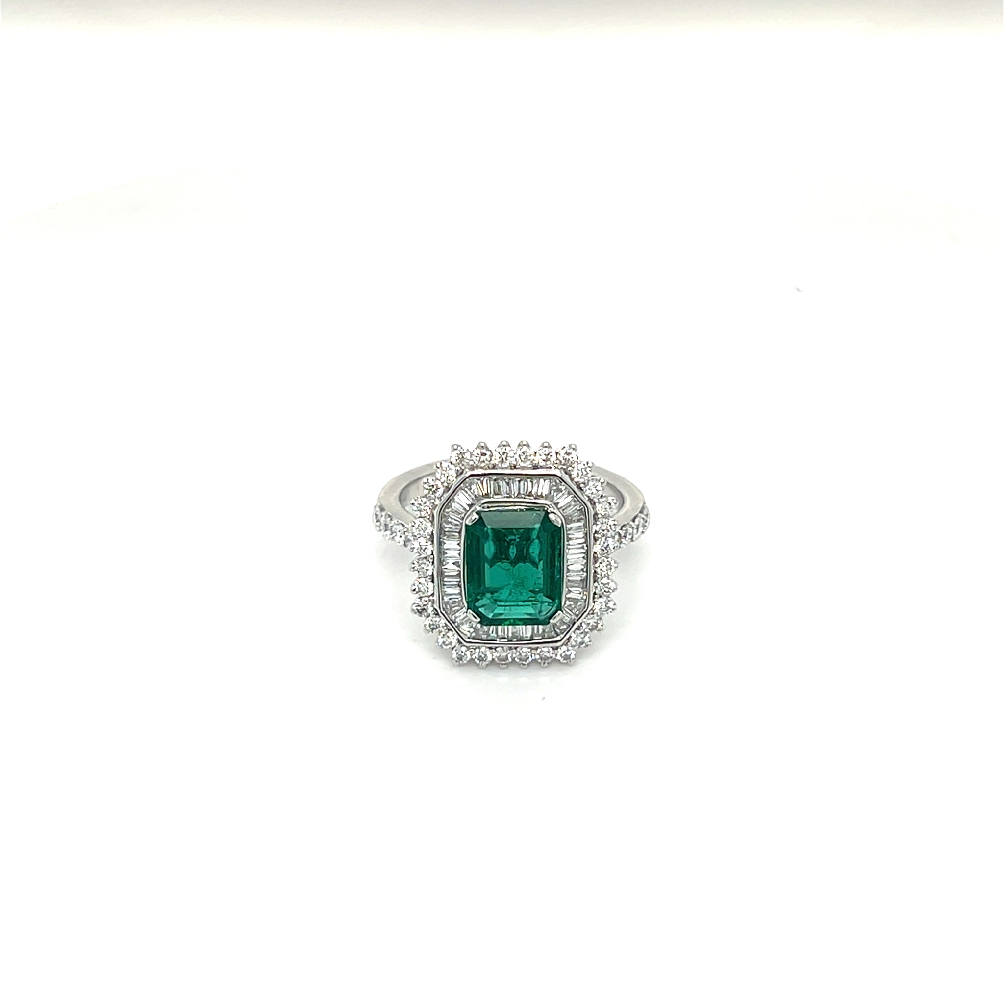 1.60CT Emerald And Diamond Ring 14k White Gold