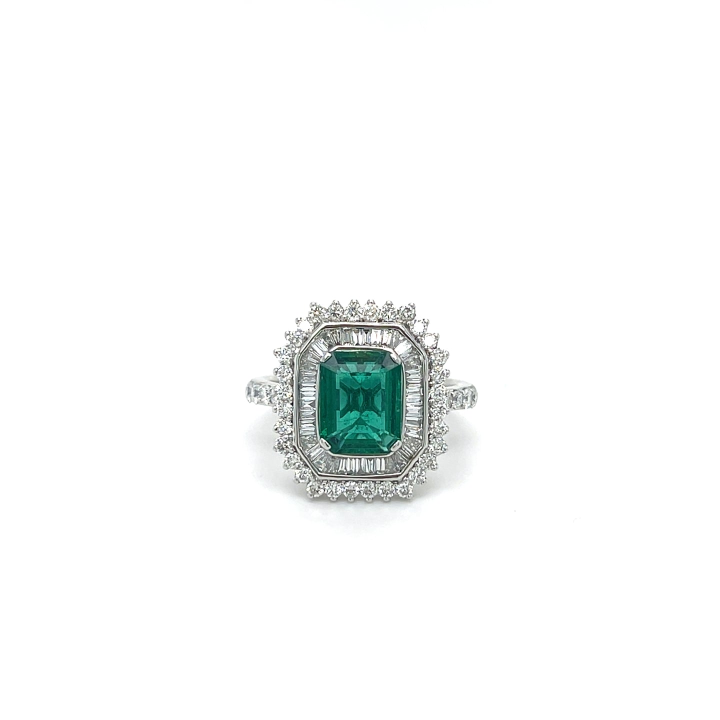 1.60CT Emerald And Diamond Ring 14k White Gold