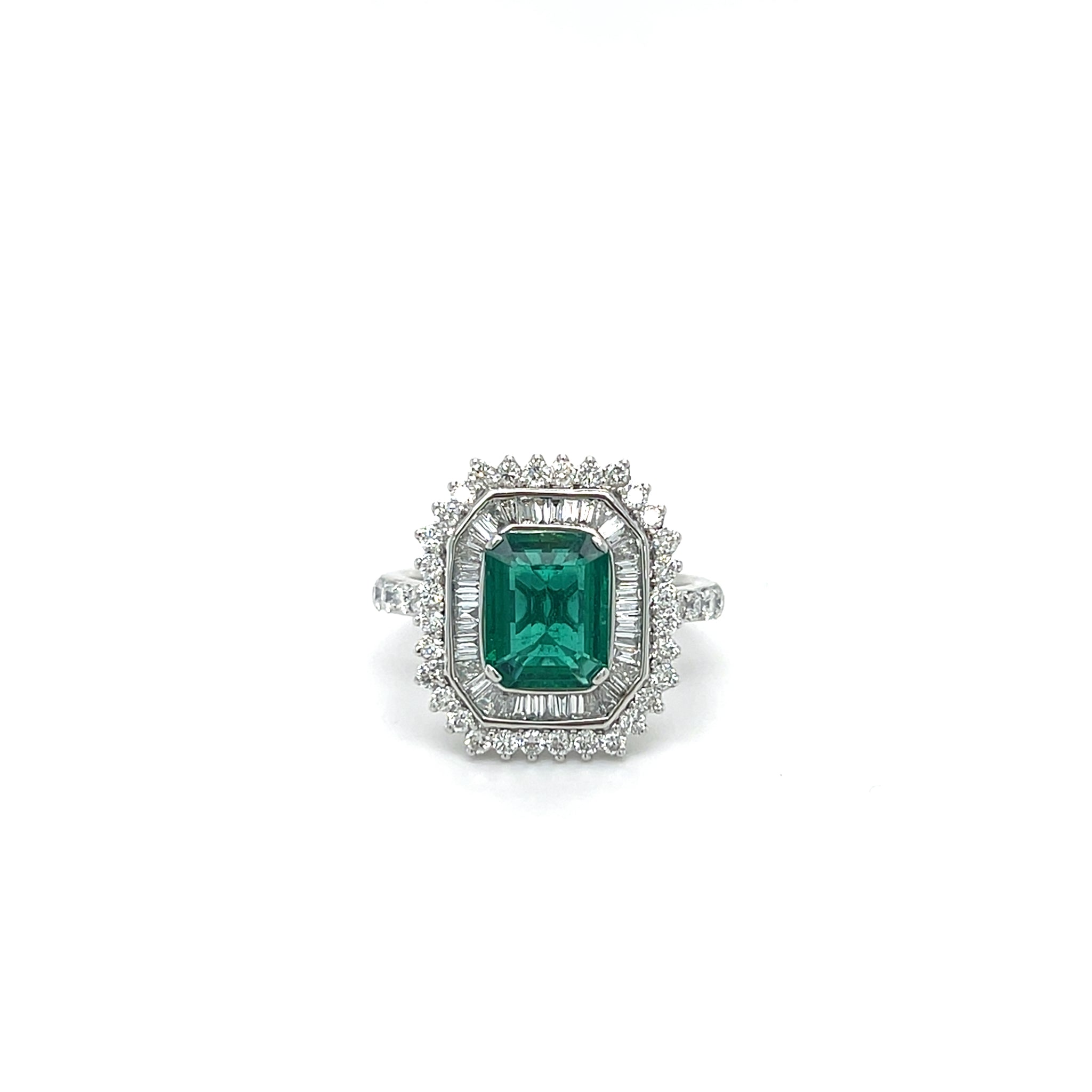 1.60CT Emerald And Diamond Ring 14k White Gold