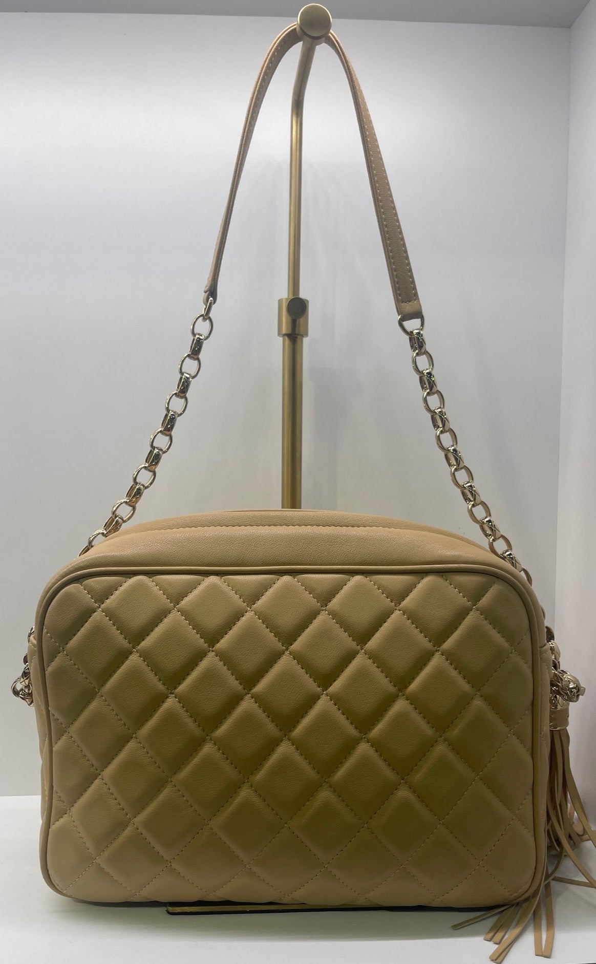 Chanel Beige Quilted Lambskin Camera Case Pale Gold Hardware