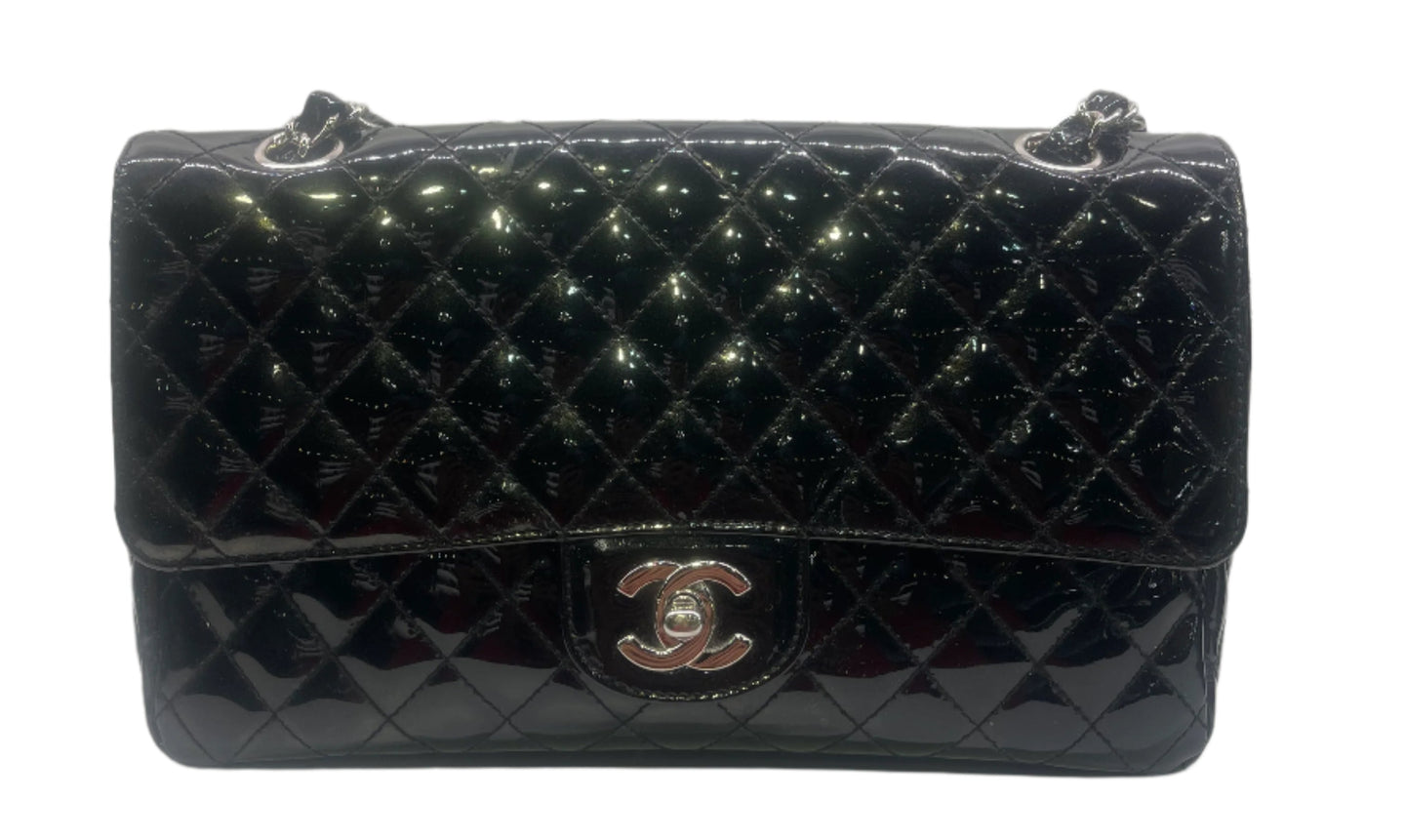 Chanel Secret Label Quilted Black Patent Leather Flap Bag