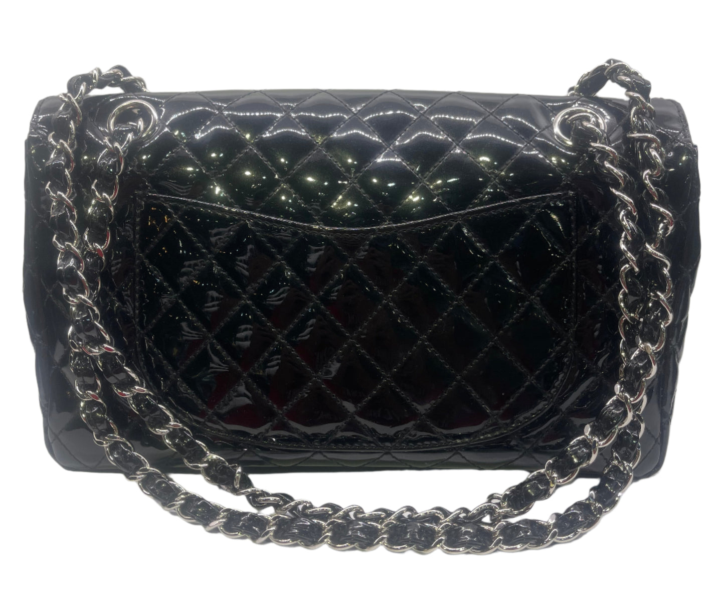 Chanel Secret Label Quilted Black Patent Leather Flap Bag