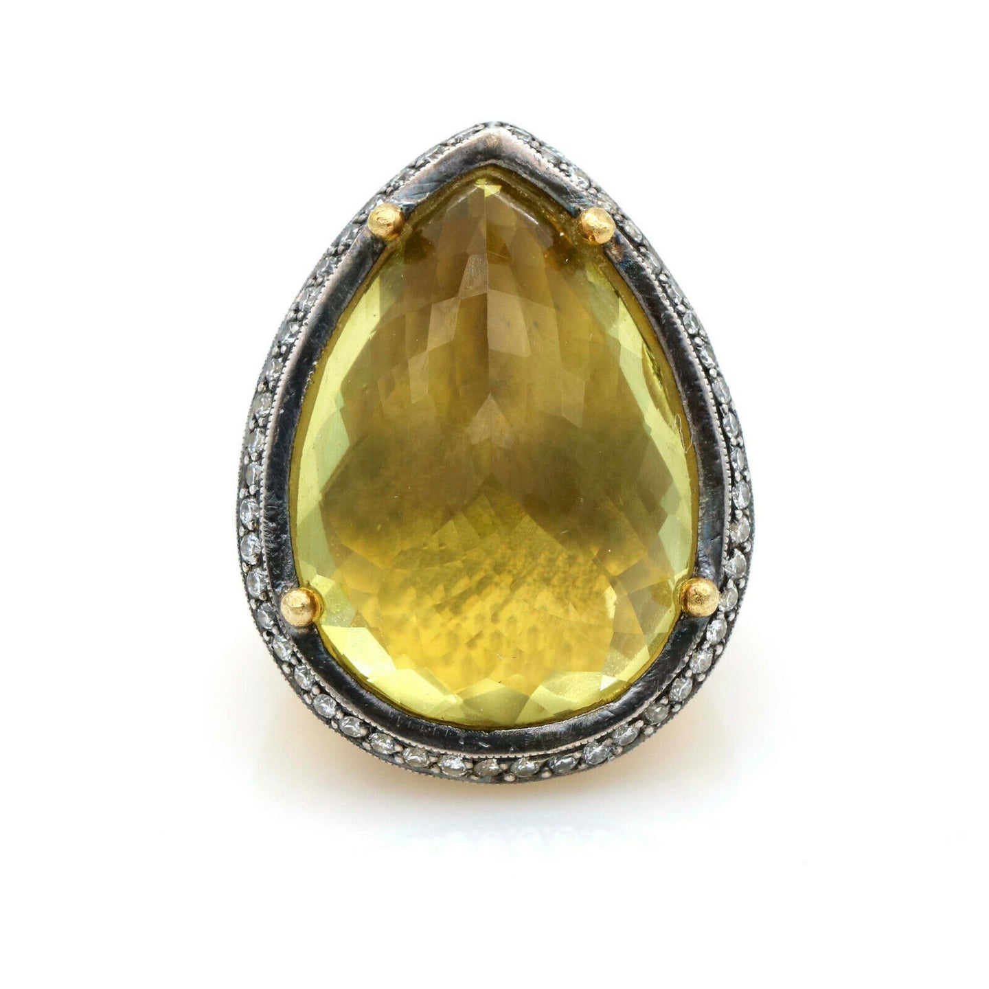 Doris Panos Mid-Century Diamond Citrine Statement Ring 24k Yellow Gold
