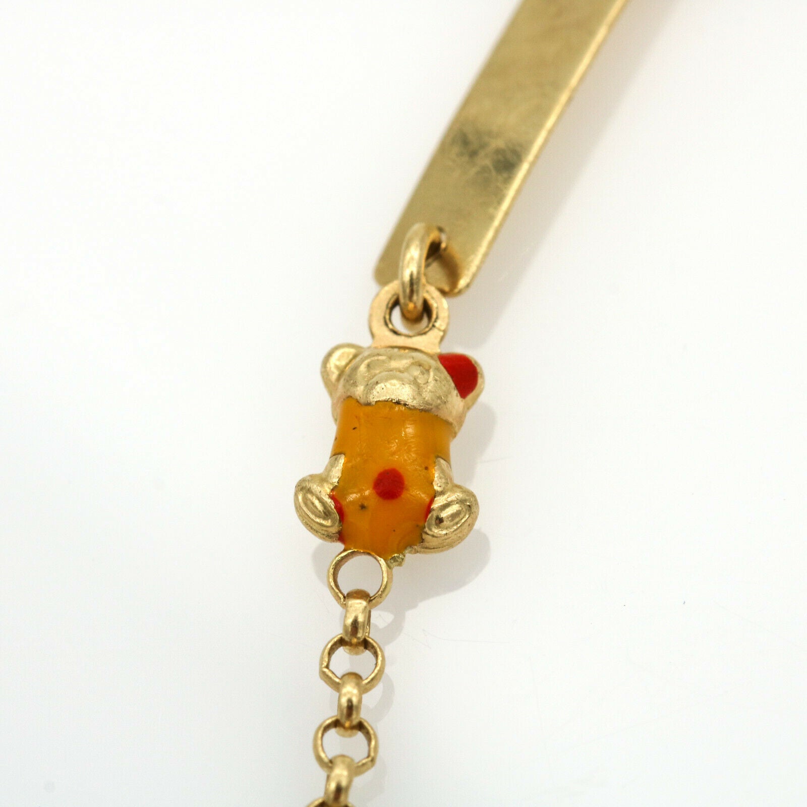 Baby Teddy Bear ID Name Tag Bracelet in 14k Yellow Gold Italian Designer Signed