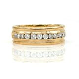 Men's Channel Diamond Wedding Anniversary Band Ring in 14k Yellow Gold