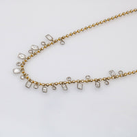 Women's Dangling Diamonds Beaded Chain Necklace in 14k Yellow and White Gold