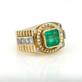Men's Emerald and Diamond Statement Ring in 18k Yellow Gold
