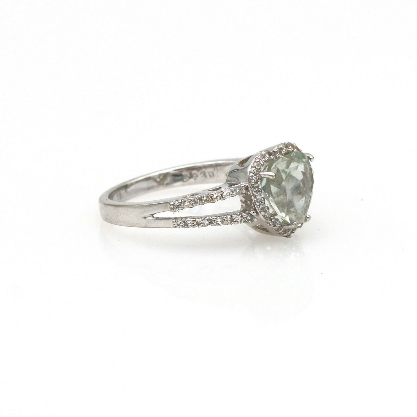 Heart Prasiolite and Diamond Ring in 14k White Gold