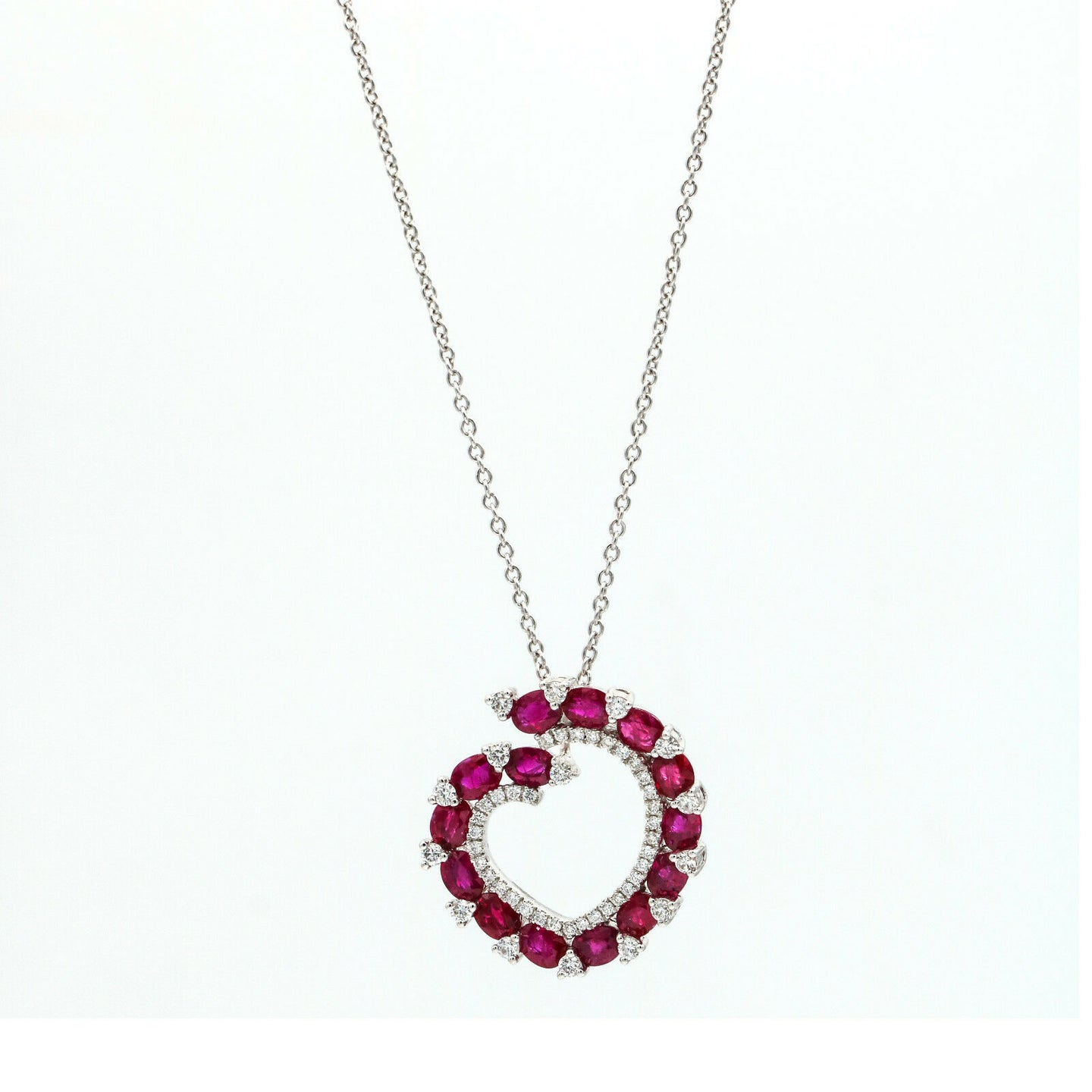 3.87 ct Women's Ruby and Diamond Open Heart Pendant Necklace in 18k White Gold