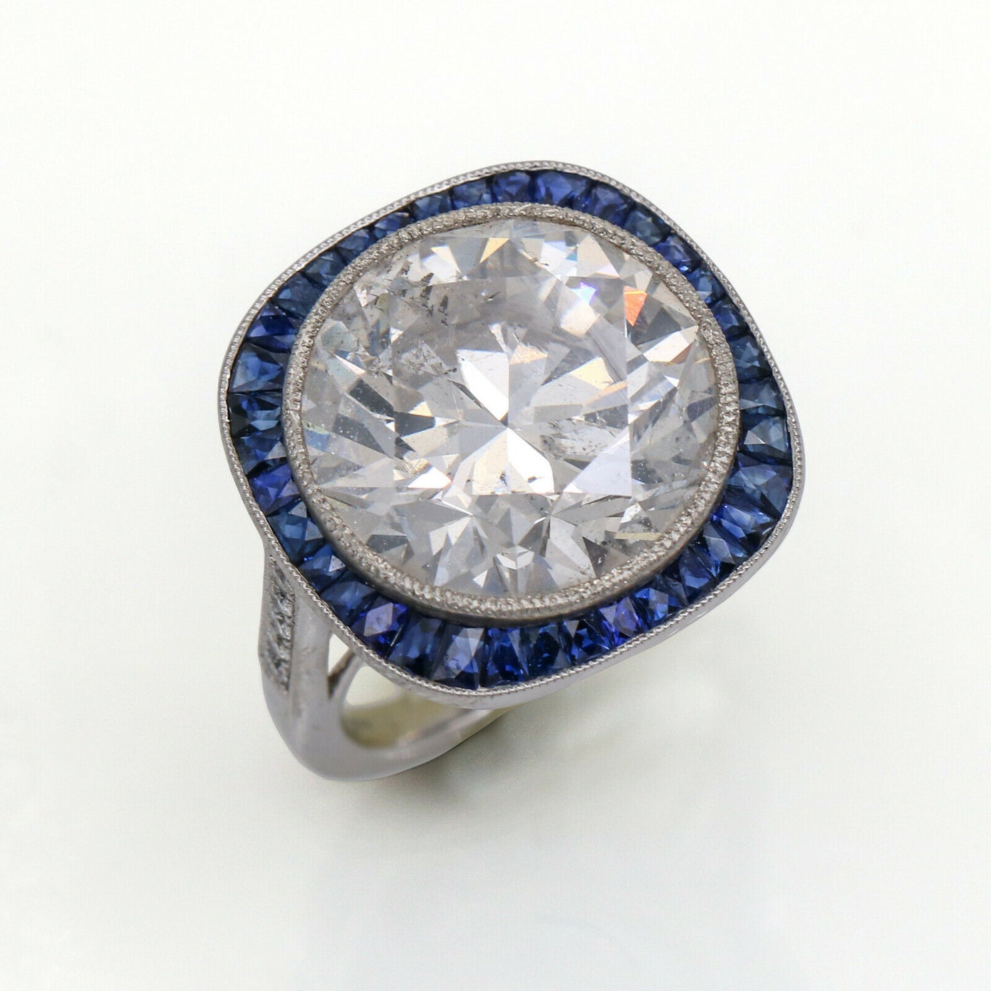 16.6 Ct EGL Certified Round Diamond Blue Sapphire Engagement Ring in Platinum