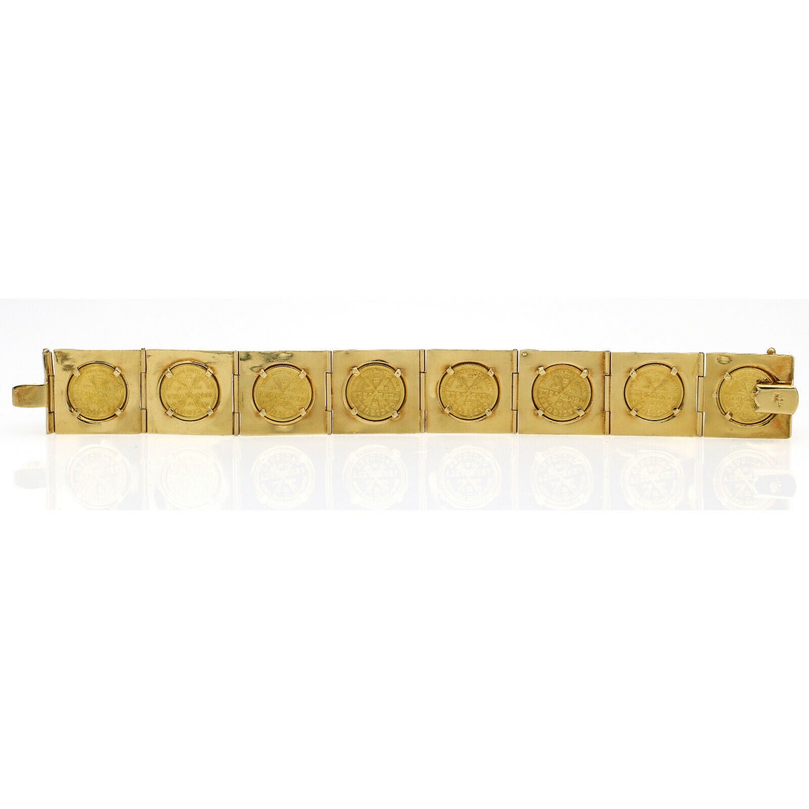 1950s Venezuelan Cacique Coins Link Bracelet in 18k 24k Yellow Gold