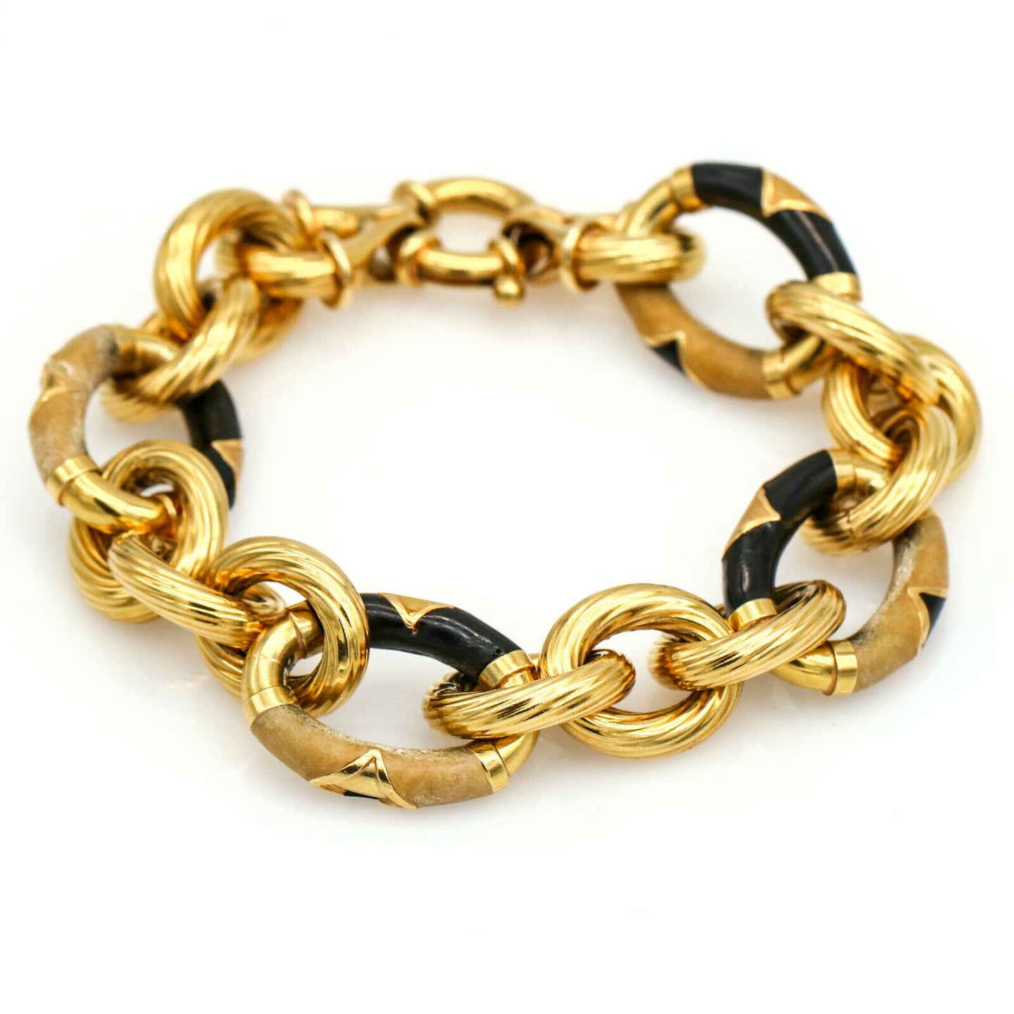 Gaston Lebo Enamel Oval Link Statement Bracelet in 18k Yellow Gold