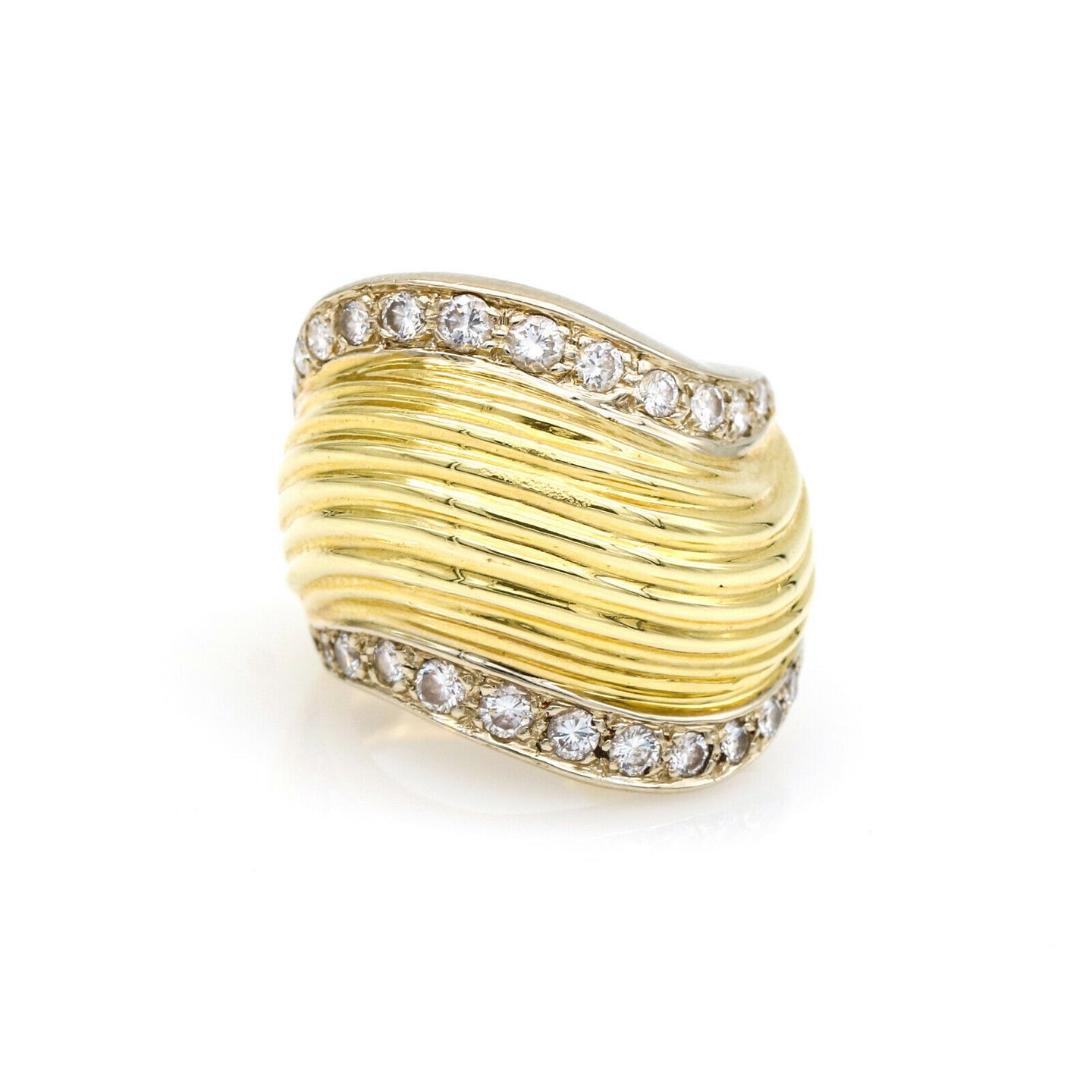Diamond Wave Dome Wide Band Statement Ring in 18k Yellow Gold