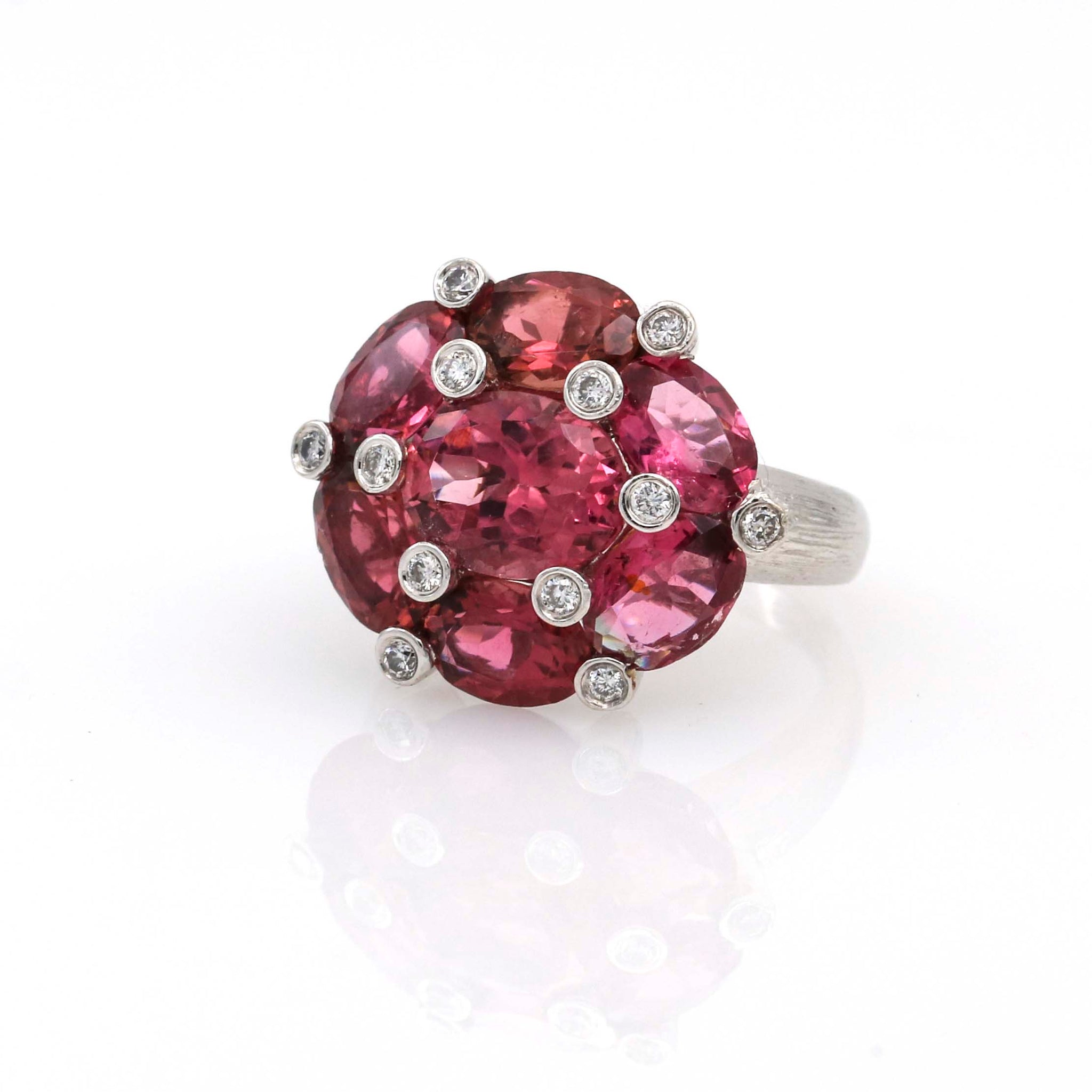 Pink Sapphire Diamond Cocktail Ring in 18k White Gold