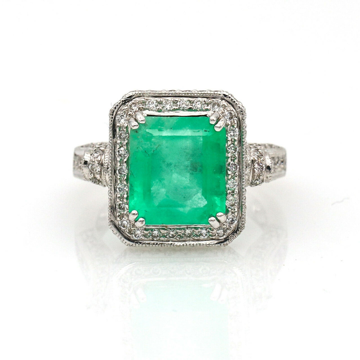 Emerald Diamond Cocktail Ring in 18k White Gold ( 7.75 ct tw )
