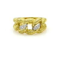 SUNA Textured Curb Link Diamond Ring in 18k Yellow Gold & Platinum
