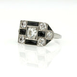 Art Deco Diamond Onyx Checkerboard Cocktail Ring in Platinum ( 3.20 ct tw )