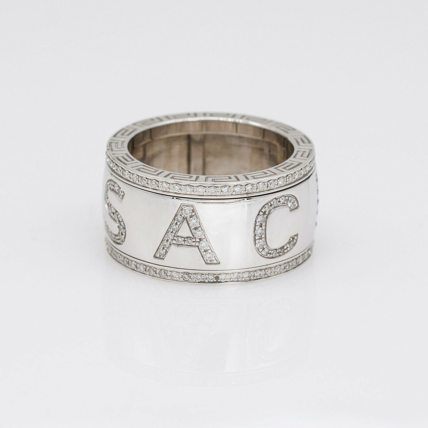 Versace Diamond Wide Band Ring in 18k White Gold