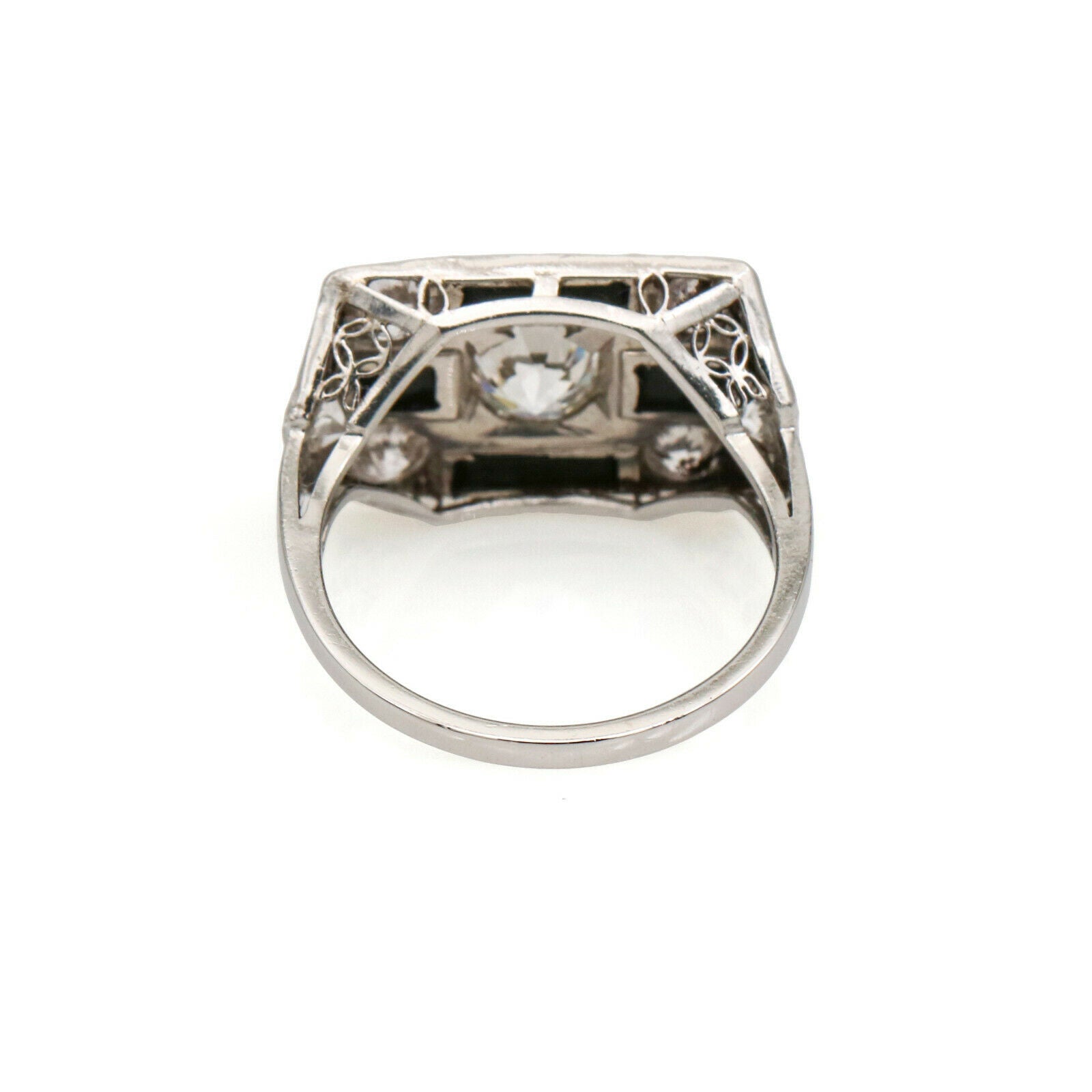 Art Deco Diamond Onyx Checkerboard Cocktail Ring in Platinum ( 3.20 ct tw )