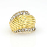 Diamond Wave Dome Wide Band Statement Ring in 18k Yellow Gold