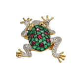 Emerald Ruby and Diamond Frog Brooch in 18k Yellow Gold