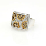 Champagne and White Diamond Flowers Statement Ring in 18k White Gold