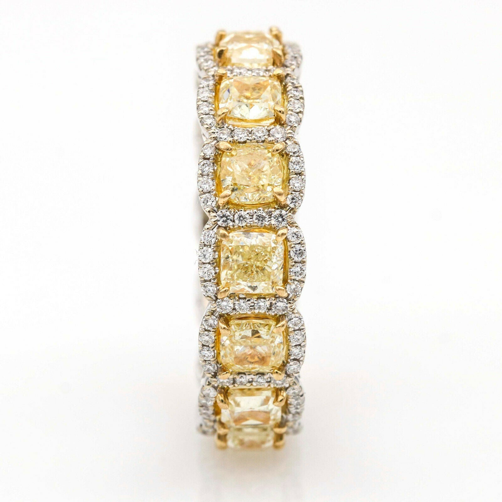 5.52 ct Fancy Yellow Diamond Eternity Band Anniversary Ring in 18k White Gold