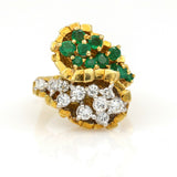 Diamond and Emerald Statement Bypass Ring in 18k Yellow Gold Signed