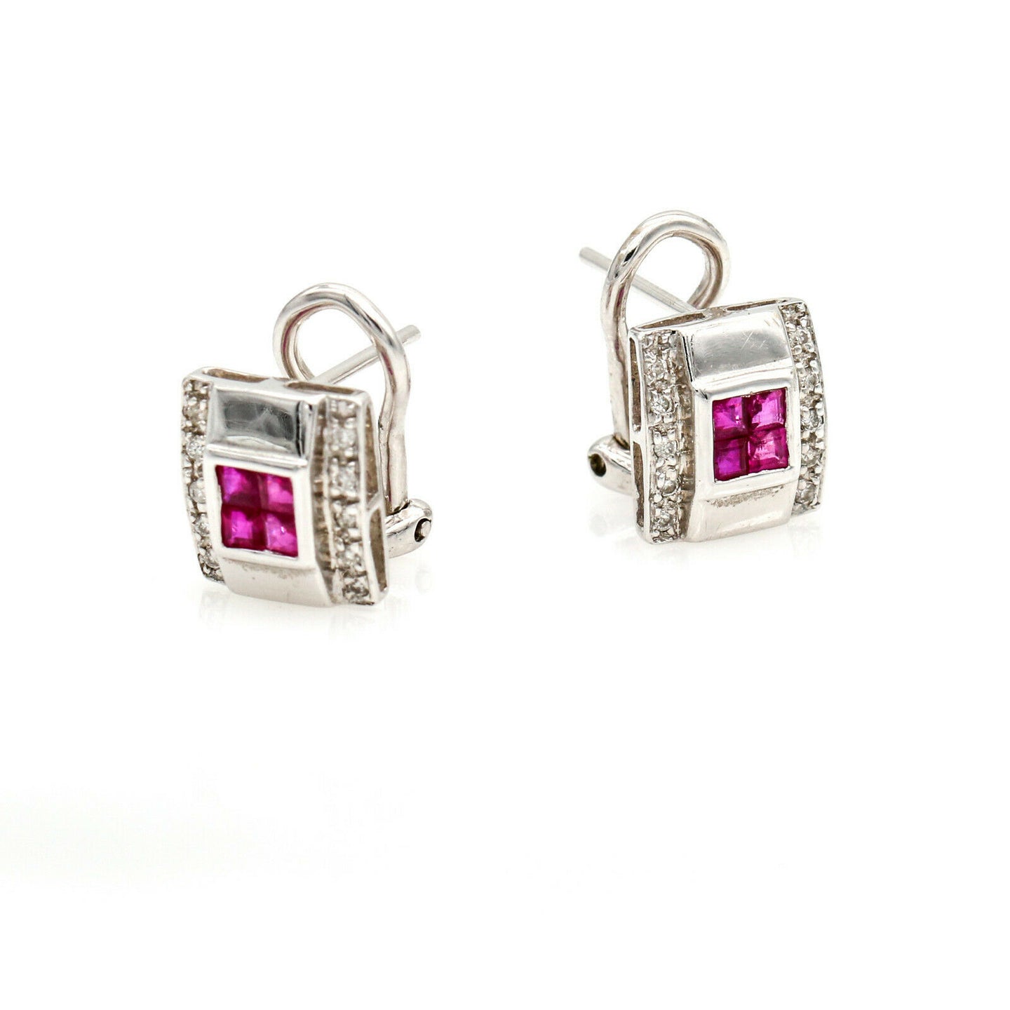 1.00 ct Ruby and Diamond Rectangular Stud Earrings in 14k White Gold