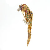 Sapphire Emerald Ruby Vintage Parrot Brooch in 18k Yellow Gold