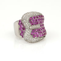 Pave Pink Sapphire and Diamond Buckle Ring in 14k White Gold Signed DD