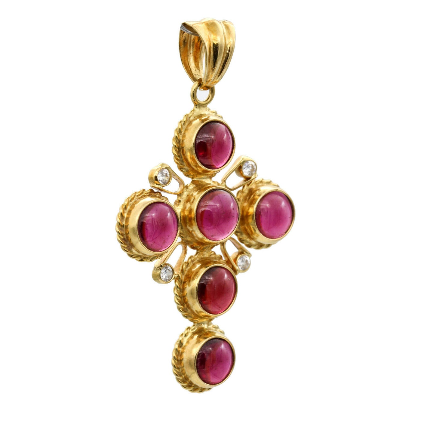 Italian Made Gemstone Cross Pendant in 18k Yellow Gold Signed