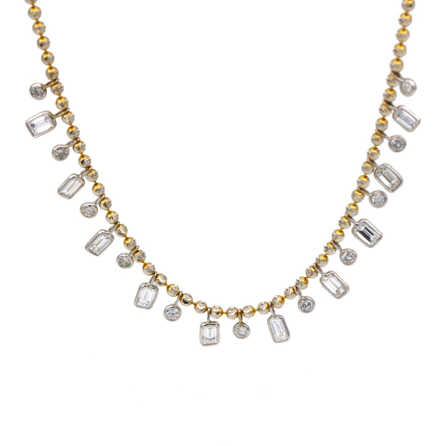 Women's Dangling Diamonds Beaded Chain Necklace in 14k Yellow and White Gold