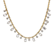 Women's Dangling Diamonds Beaded Chain Necklace in 14k Yellow and White Gold