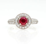 1,50 ct Ruby and Diamond Halo Engagement Ring in 14k White Gold