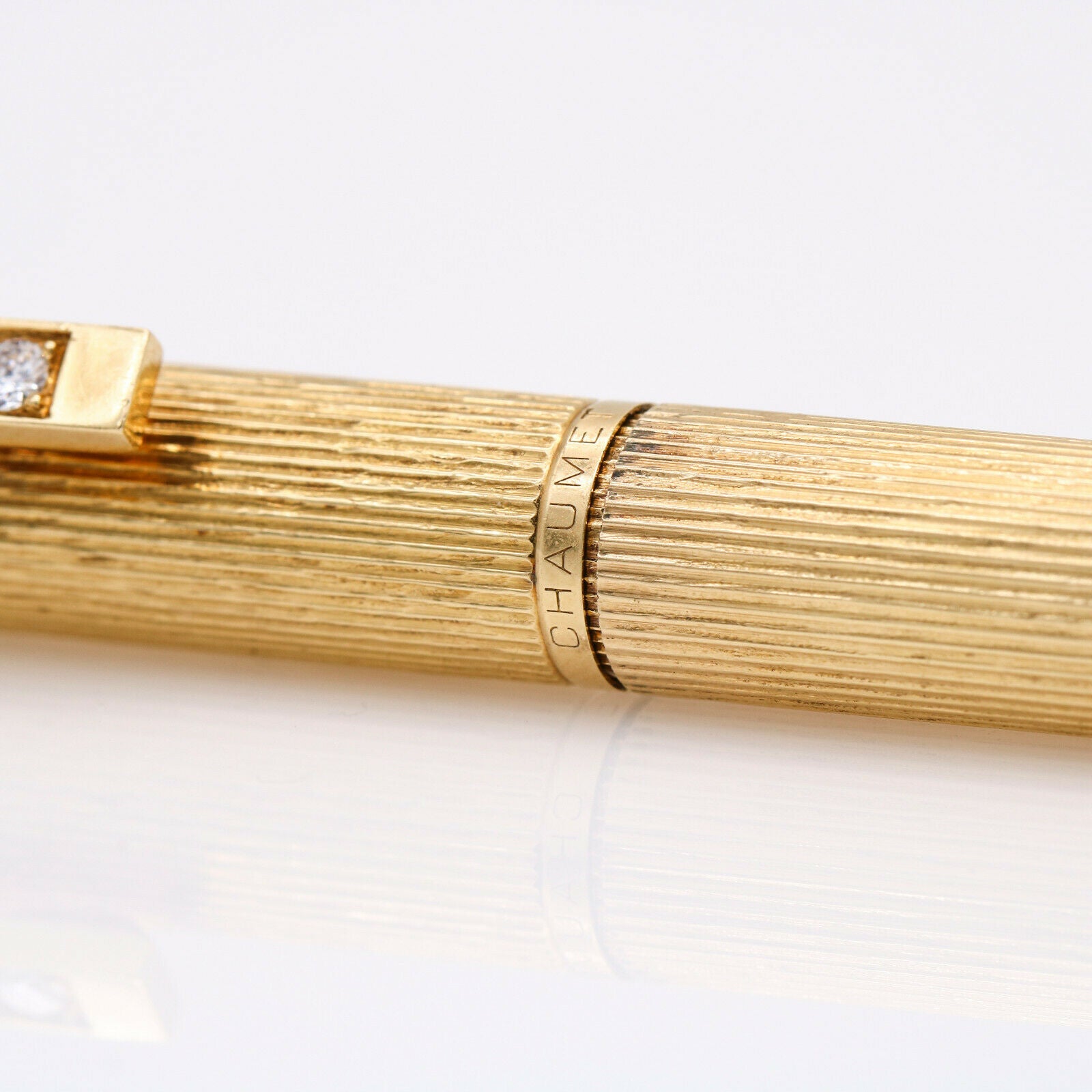 CHAUMET Textured 18k Yellow Gold Fountain Pen with Diamonds 1.20 cttw
