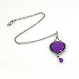 Women's Amethyst and Diamond Pendulum Pendant Necklace in 14k White Gold