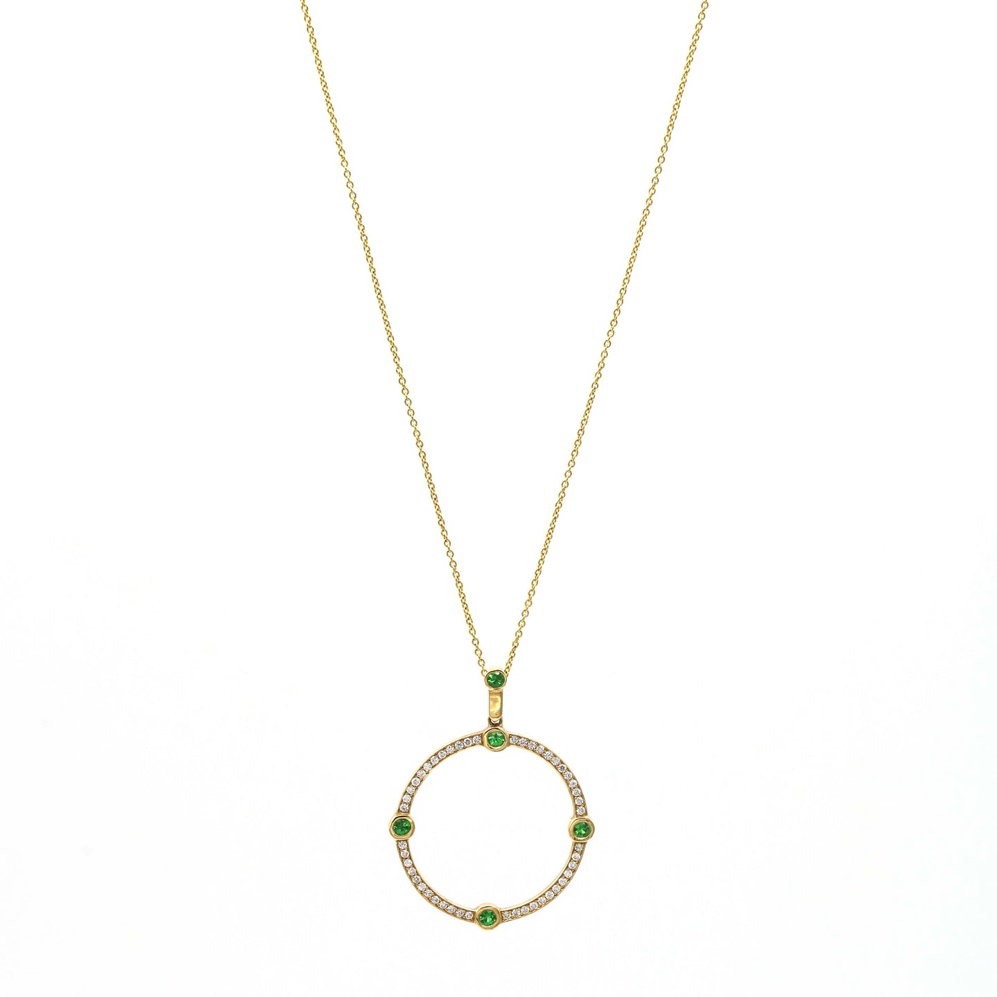 Irthly Cardinal Sans Series Diamond and Tsavorite Pendant in 14k Yellow Gold