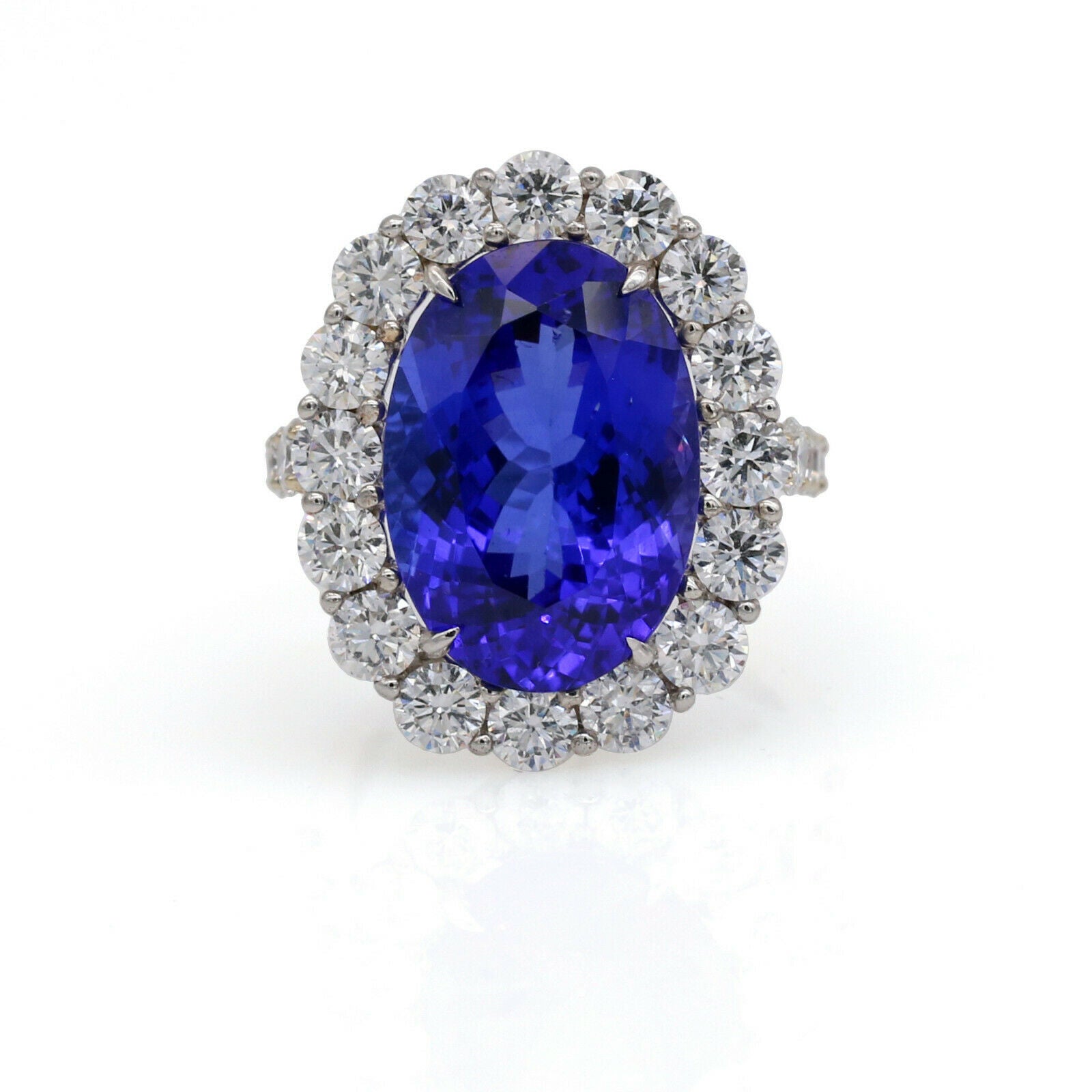 Tanzanite and Diamond Oval Halo Ring in 18k White Gold ( 14.30 cttw )