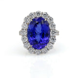 Tanzanite and Diamond Oval Halo Ring in 18k White Gold ( 14.30 cttw )