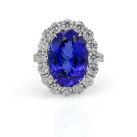 Tanzanite and Diamond Oval Halo Ring in 18k White Gold ( 14.30 cttw )