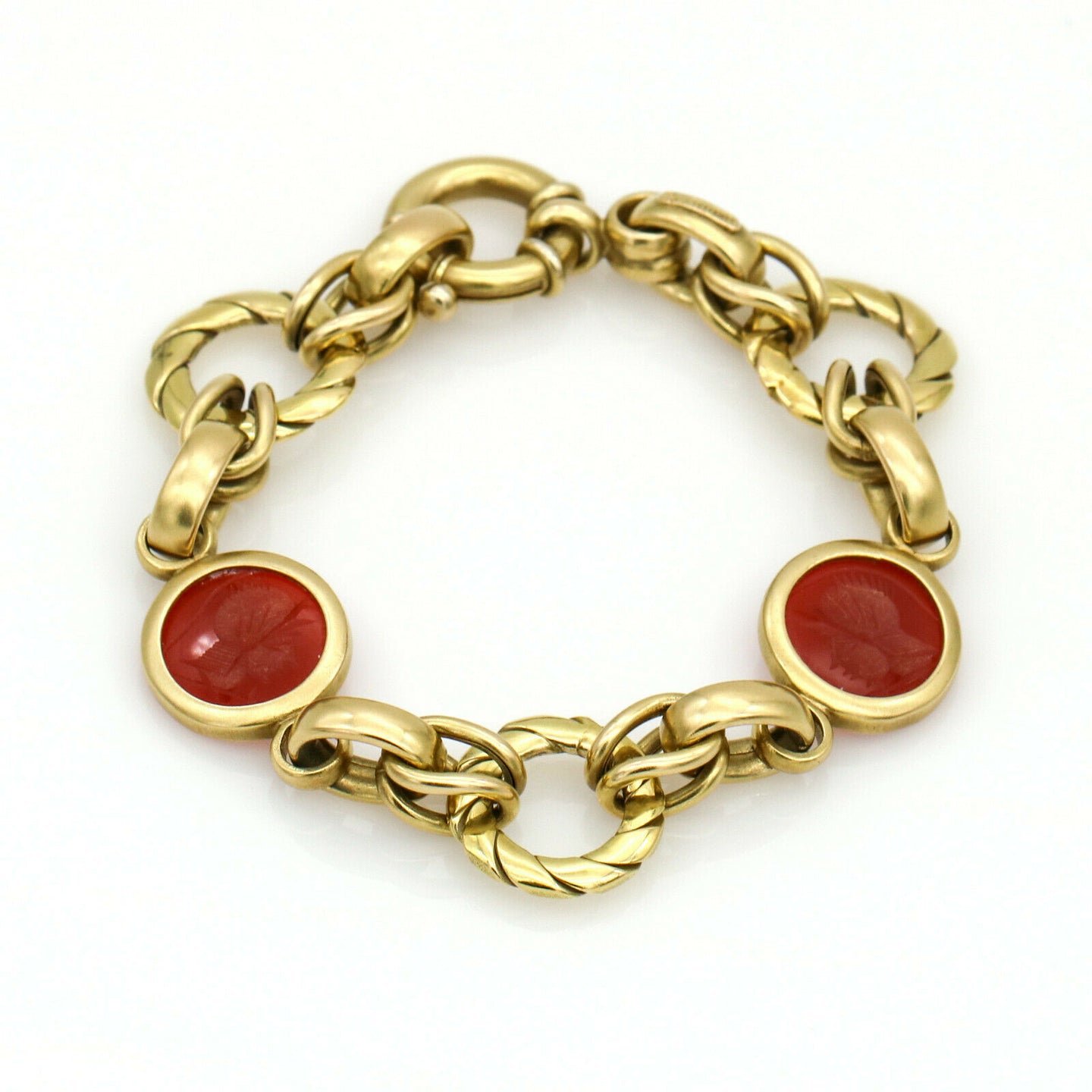 Carnelian Warrior Intaglio Link Bracelet in 14k Yellow Gold Signed JRG