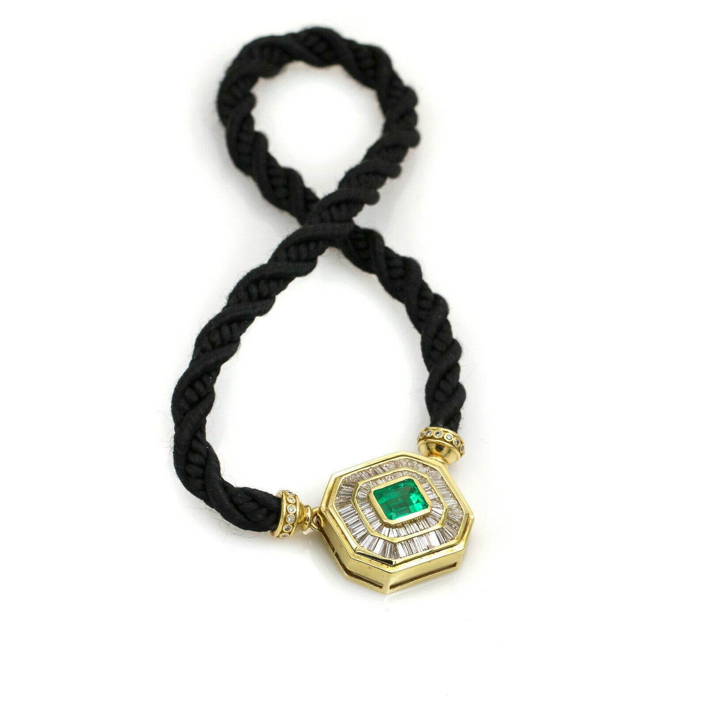 Colombian Emerald and Diamond Black Silk Cord Choker Necklace (15.00 ct tw )