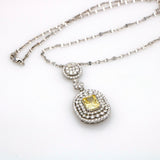 Yellow Sapphire and Diamond Drop Pendant Necklace in 18k White Gold